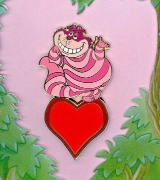 Disney Alice In Wonderland Cheshire Cat On Heart Greeting Card Pin Set