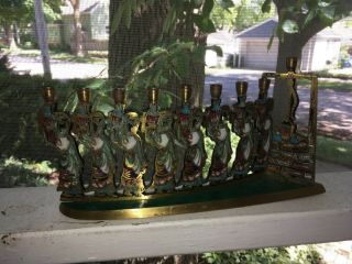 Jewish Menorah Hanukkah Brass Cast Iron Candelabra 9 Candle Holder Israel Star