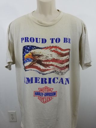 Vintage Harley Davidson Shirt Proud To Be An American White Palm Springs Xl 1742