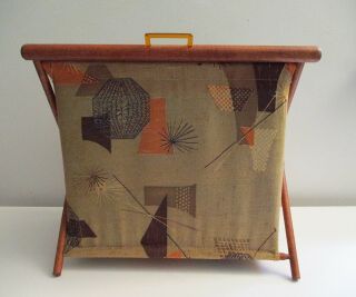 Vtg Midcentury Yarn Knitting Basket Bag Folding Sewing Caddy Eames Atomic Era