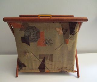 Vtg Midcentury Yarn Knitting Basket Bag Folding Sewing Caddy Eames Atomic Era 2