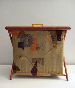 Vtg Midcentury Yarn Knitting Basket Bag Folding Sewing Caddy Eames Atomic Era 3