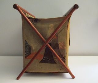 Vtg Midcentury Yarn Knitting Basket Bag Folding Sewing Caddy Eames Atomic Era 5
