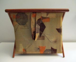 Vtg Midcentury Yarn Knitting Basket Bag Folding Sewing Caddy Eames Atomic Era 6