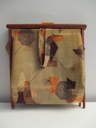 Vtg Midcentury Yarn Knitting Basket Bag Folding Sewing Caddy Eames Atomic Era 8
