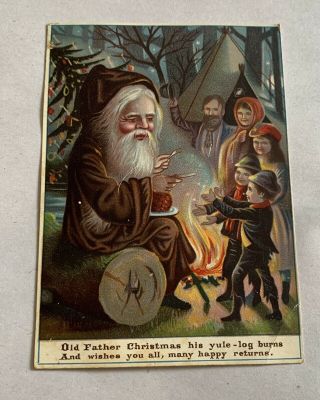 Victorian Christmas Card - Old Father Christmas - Santa Claus In Brown