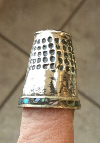 Vintage Hand Made Mexico Sterling Silver Abalone Shell Border Thimble