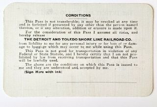 1931 The Detroit and Toledo Shore Line Railroad Co.  annual pass John R Mann Jr. 2