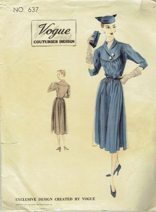 Vintage Vogue Pattern No 637 Couturier Design Authentic Punch Hole Pattern 396