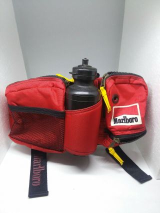 Vintage Marlboro Gear 1990s Waist Fanny Pack Hiking Bag Belt Water Bottle Red