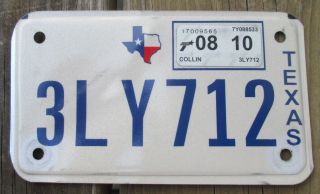 Texas Motorcycle License Plate - Expired 08/2010 - Collin County - 3ly712