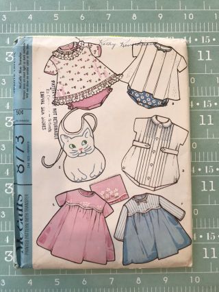Vintage Pattern Infant Layette Mccalls 1967 8773 Crib Set Bib Rompers Dress