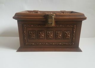 Vintage Max Klein Sc - 1280 Plastic Carved Wood Look Sewing Kit Chest Box & Tray