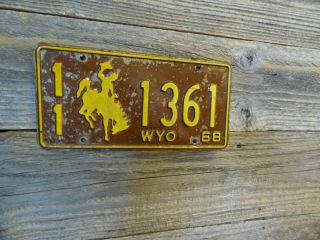 1968 Wyoming License Plate In Found Rustic Look Or Restore