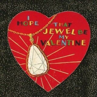 Vintage Die Cut Heart Embossed Valentine Diamond Necklace Hope That Jewel Be My