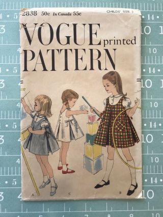 Vogue Vintage Printed Pattern 2838 One Piece Dress Jumper Blouse Peter Pan Coll