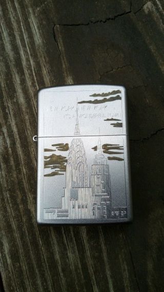 York City Etched Zippo Lighter Empire State Building Skyline Nyc