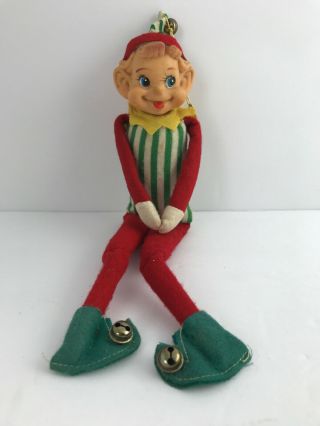 Vintage Rubber Face Elf Christmas Doll Made In Japan Stuffed Felt Body 12”