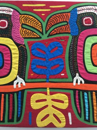 Kuna Mola Panama Hand Stitched Applique Folk Art Parrots Birds Toucans 3