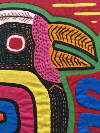 Kuna Mola Panama Hand Stitched Applique Folk Art Parrots Birds Toucans 5
