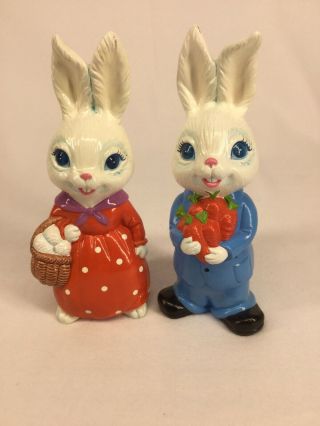 9” Vintage Mr.  & Mrs.  Rabbit Bunny Easter Figurines Hand Made In Japan