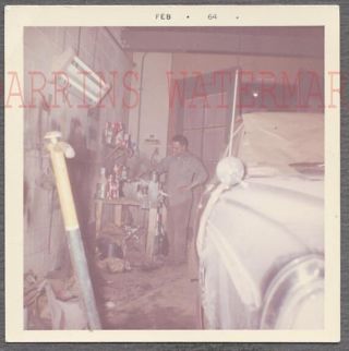Vintage Photo Mechanic Man W/ Car In Auto Body Paint Shop Garage 774500
