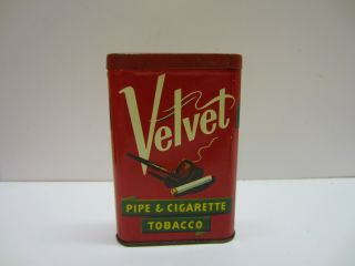 Vtg Antique Red Top Velvet Pipe Tobacco Canister Advertising Tin Decor