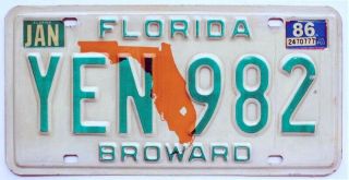 Florida 1986 License Plate,  Yen 982,  Broward County