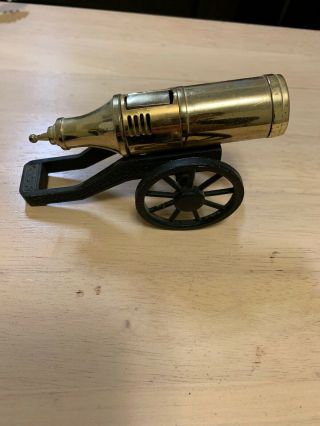 Vintage Cannon Table Flip Top Lighter Metal And Brass Modern