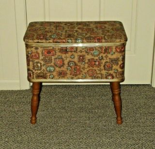 Vintage Mid - Century Sewing Machine Bench Chair W/ Storage Euc