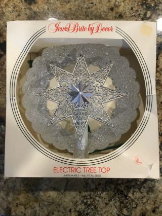 Vintage Jewel Brite Star Silver Christmas Tree Topper Lighted Electric W/ Box