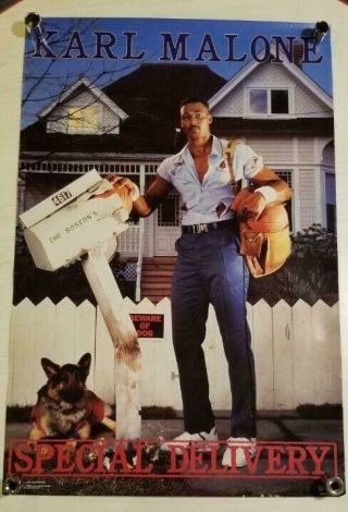 Vintage Karl Malone Utah Jazz Delivers - 24 " X 36 " Costacos Poster Rare