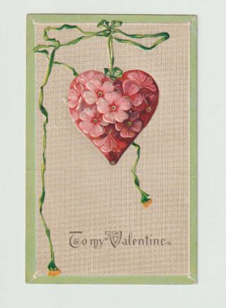 Vintage Valentine,  Postcard,  A Heart Decorated With Flowers,  1916