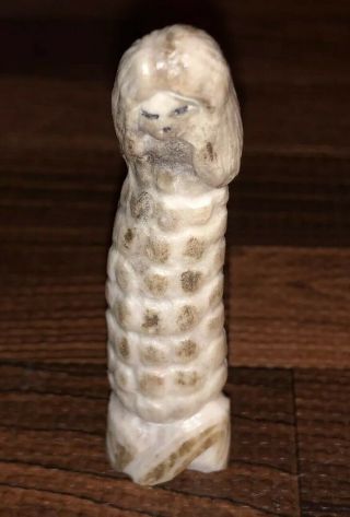 2.  5” High Zuni Carved Antler Corn Maiden Fetish Signed Maxx Laate