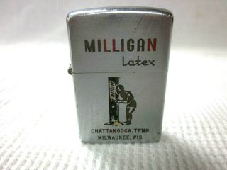 1958 Vintage Zippo Lighter - Brushed Chrome - Advertising Milligan Latex