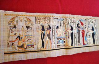 Huge Signed Handmade Papyrus Egyptian_heart Ceremony_art Painting 32 " X12 " Inches