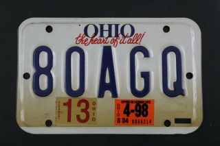 Vintage 1997 1998 Ohio Motorcycle License Plate 80 - Agq Clermont Sticker