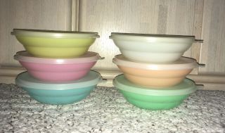 12 Pc Vintage Tupperware Cereal Bowls With Seals Pastel Colors 155