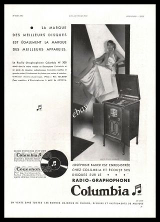 1931 Columbia Josephine Baker Phonograph Art Deco Vintage Print Ad - Z1