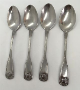 4 Reed & Barton Colonial Shell Stainless Tablespoon / Soup Spoons