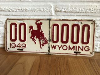 Vintage 1949 Wyoming Sample License Plate 00 0000 All Zeros Bucking Bronco