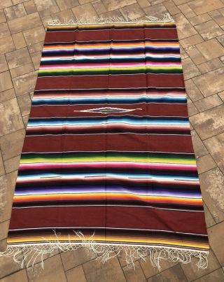Vtg Colorful Mexican Serape Saltillo Wool Blanket 52 " X 84 "