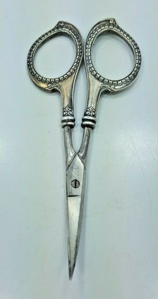Vtg/antique F&b Sterling Silver Handle Curved Blade Scissors Sewing Embroidery