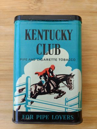 Kentucky Club Tobacco Tin Can,  “for Pipe Lovers” Horse Graphic Vintage