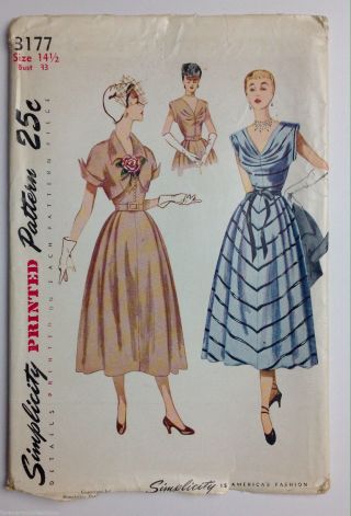 Vintage 1940s 1950s Simplicity Sewing Pattern 3177 One - Piece Dress & Bolero B33