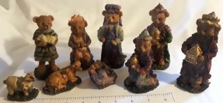 1998 Pan - O - Rama Gifts 9pc Patchwork Teddy Bear Figurines Nativity Scene Set