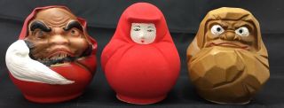 Japanese Ceramic Sousaku Kokeshi Doll Furusato Daruma Series Luckey Figurines　