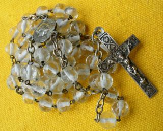 Vintage Metal And Rock Crystal Beads Rosary Chapelet Cristal De Roche Et Métal