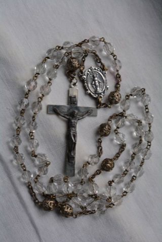 Antique Vintage Italian Silver Tone Ornate Crystal Bead Rosary
