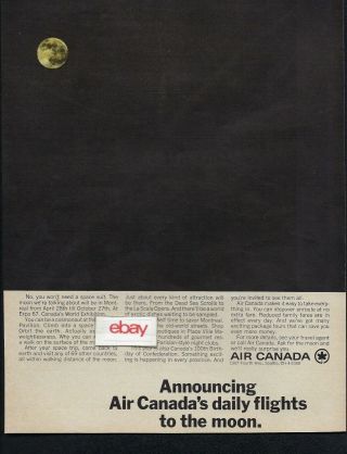 Air Canada 1967 Announcing Daily Flights To Moon Expo 67 Be A Ussr Cosmonaut Ad